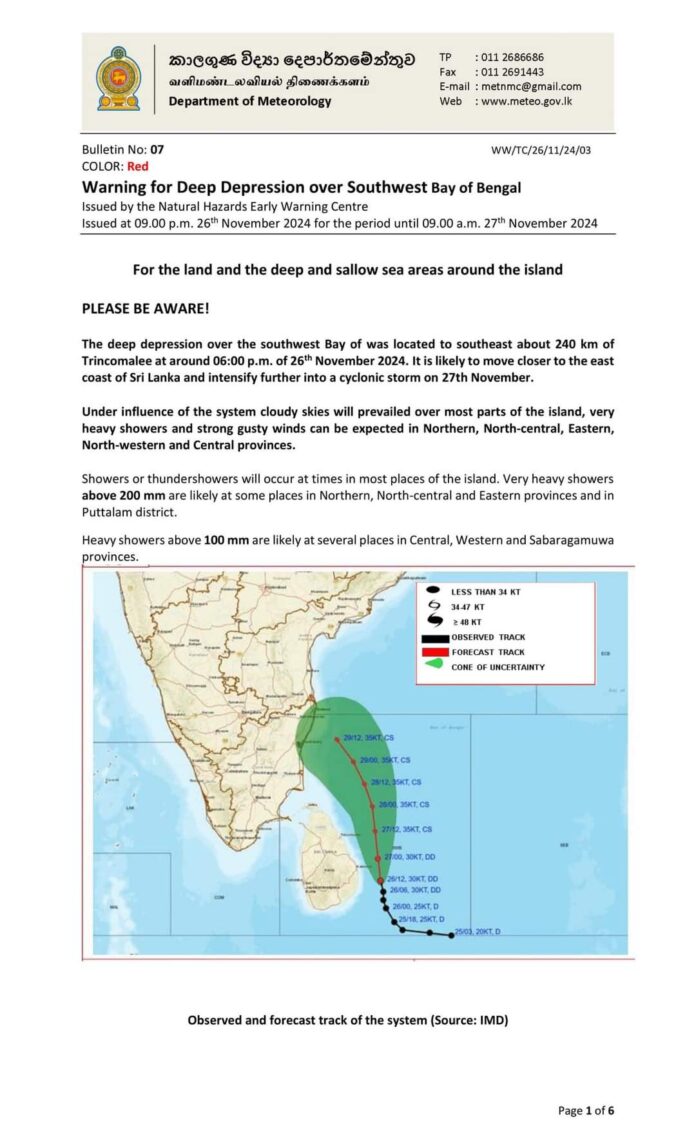 Red Alert : 9 PM Weather update on 27th November Cyclonic Storm