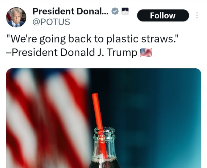 Trump signs order shifting US back toward plastic straws